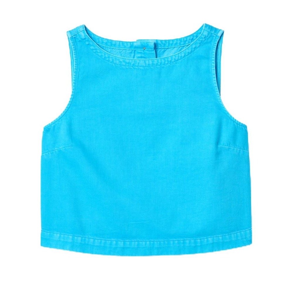 NWT Gap Cotton Lyocell UltraSoft Denim Shell Crop Button Tank Top Blue Ulta Soft